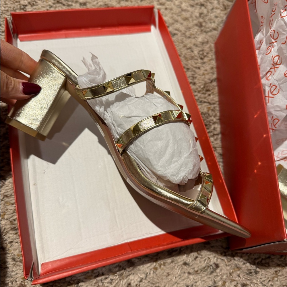 Gold Studded Women's Heels Sandals